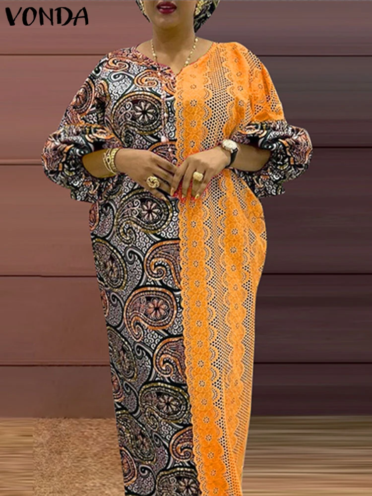 Плюс размер VONDA 2024 элегантное платье макси с цветочным принтом винтажные длинные