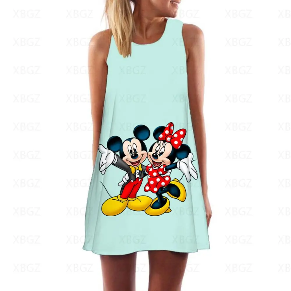 

Minnie Mouse Sleeveless Dresses for Women 2022 Disney Summer Woman Mini Dress Women's Boho Cartoon Mickey Fashion Beach Cool Top