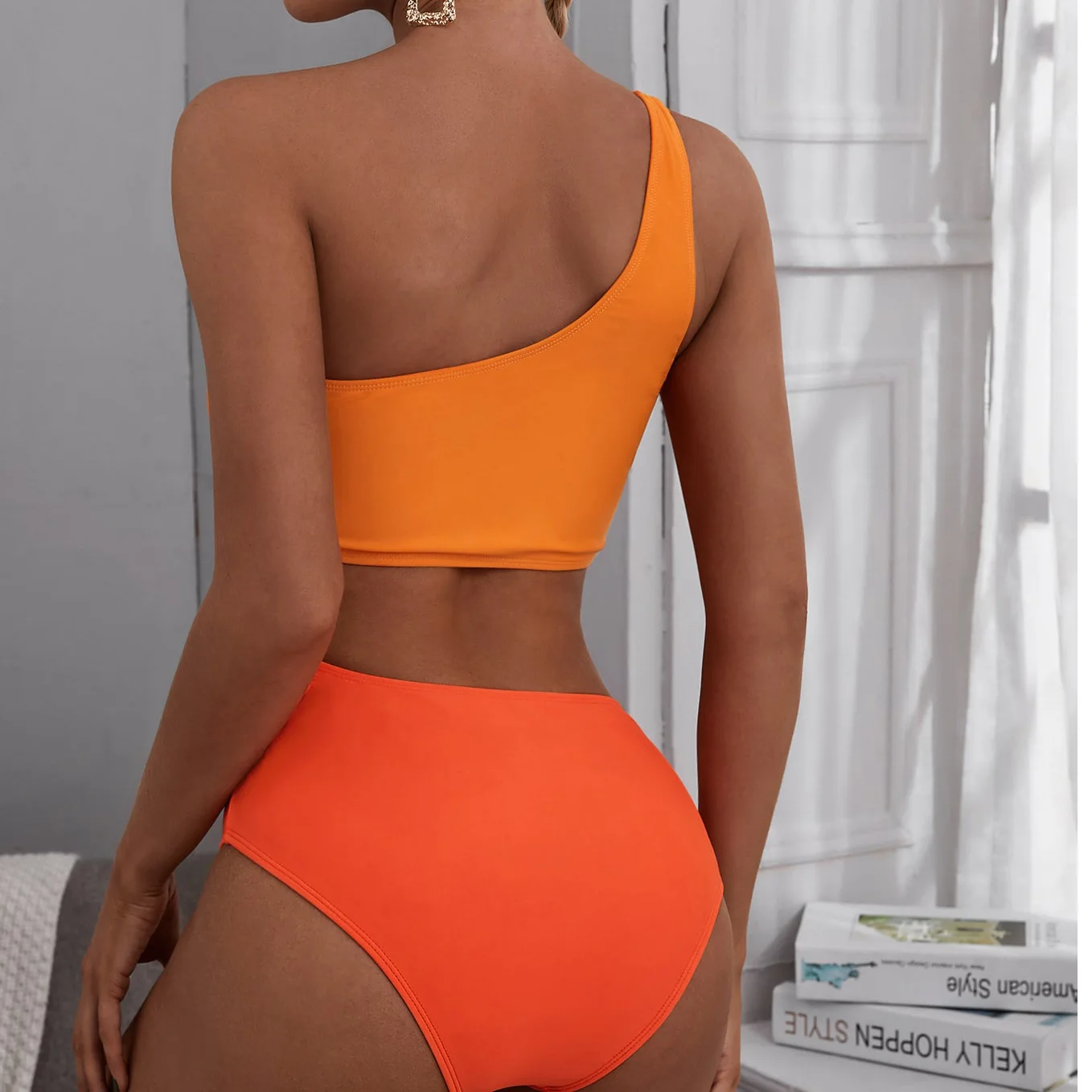 Сексуальный неоново-оранжевый слитный купальник женские Лоскутные вырезанные