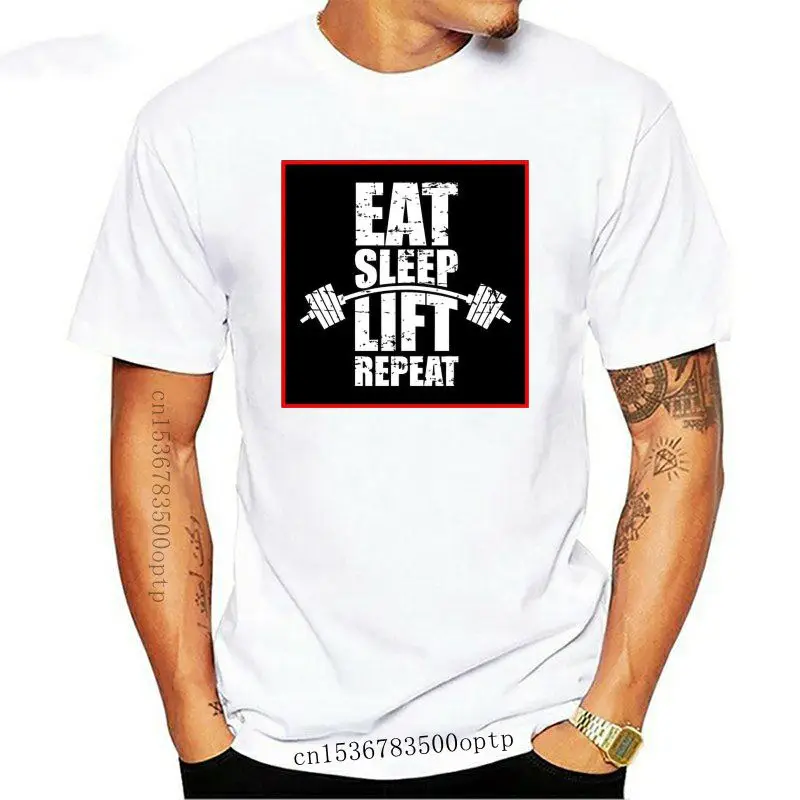 

Camiseta Unisex con estampado "Eat Sleep Lift Repeat Gym" para hombre y mujer, camisa negra informal con estampado de orgullo, m