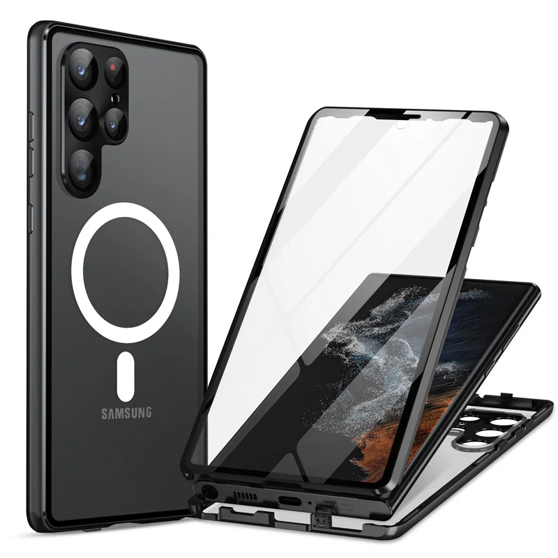 

For Samsung Galaxy S23 S21 S22 Ultra Magnetic Magsafe Case 360 Full Screen Glass Metal Aluminum Alloy Frosted Protection Cover