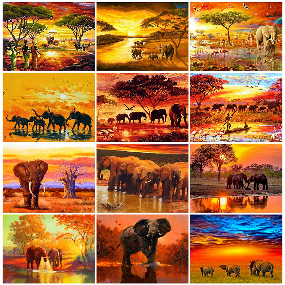 

5D Diamond Mosaic Elephant Picture Rhinestones Diamond Painting Sunset Full Square/Round Drill Embroidery Animal Home Decor