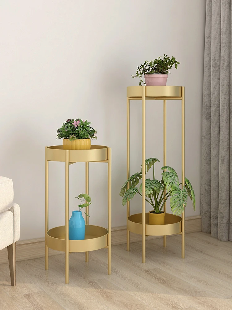 Nordic Metal Plant Stand 2-tire Gold Flower Metal Stand Office Home Iron Plant Stand White Metal Garden Decors Metal Shelves