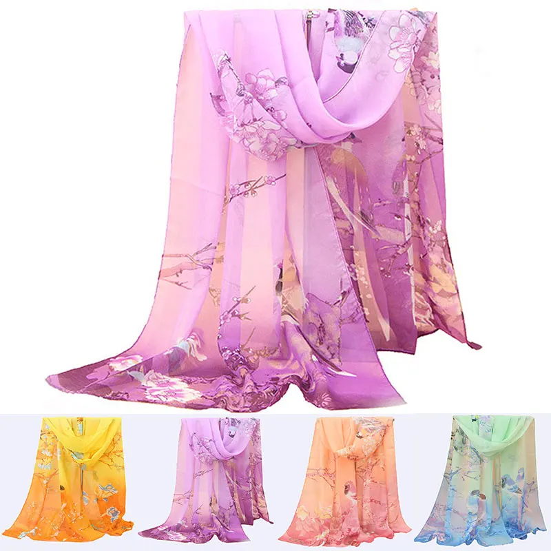 

Chiffon Florak Print Scarves Silk Scarf Fashion Women Summer Printing Long Soft Wrap Scarf Simulation Silk Shawl Beach Scarf