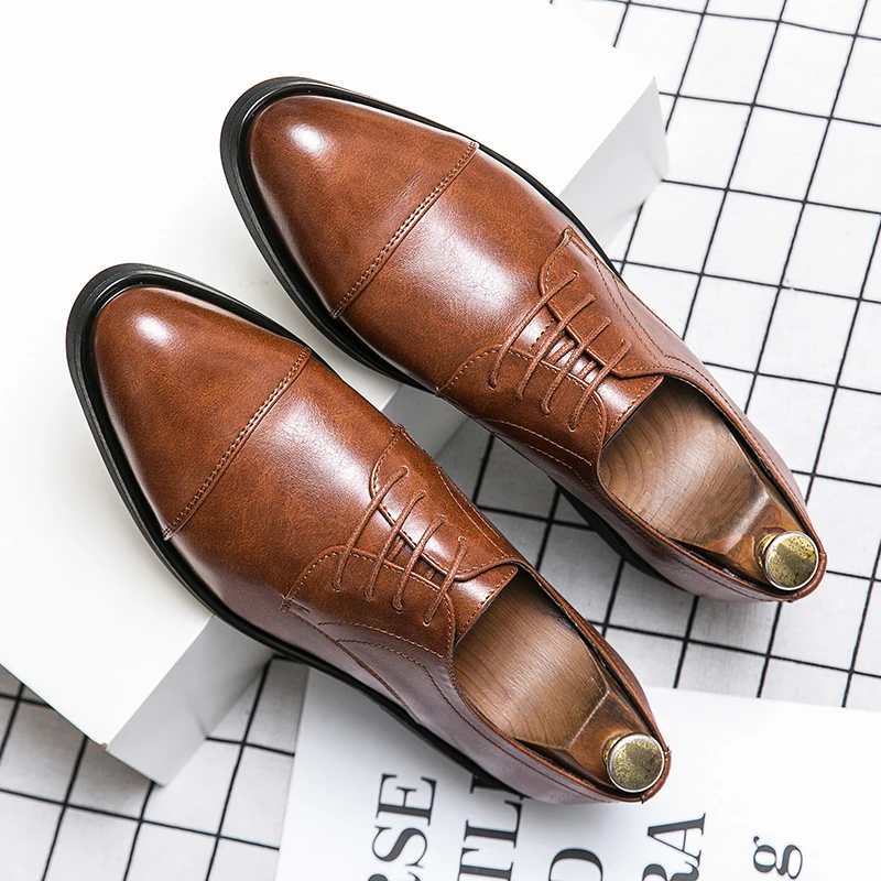 

New Leather Dress Shoes Lace Up Oxford Men Dress Shoes Wedding Shoes Trendy Fashion Loafers Office Casual Plus Size Mens Shoes