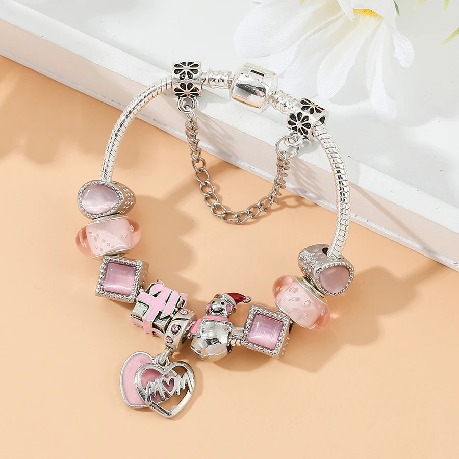 Seialoy розовое сердце мама браслеты-подвески для женщин девочек снеговик