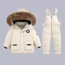 Baby Girl Winter Down Jacket Clothing Sets -30 Degrees Children Thicken Warm Fur Collar Coats Jumpsuit Infant Snowsuit 0-6Year 