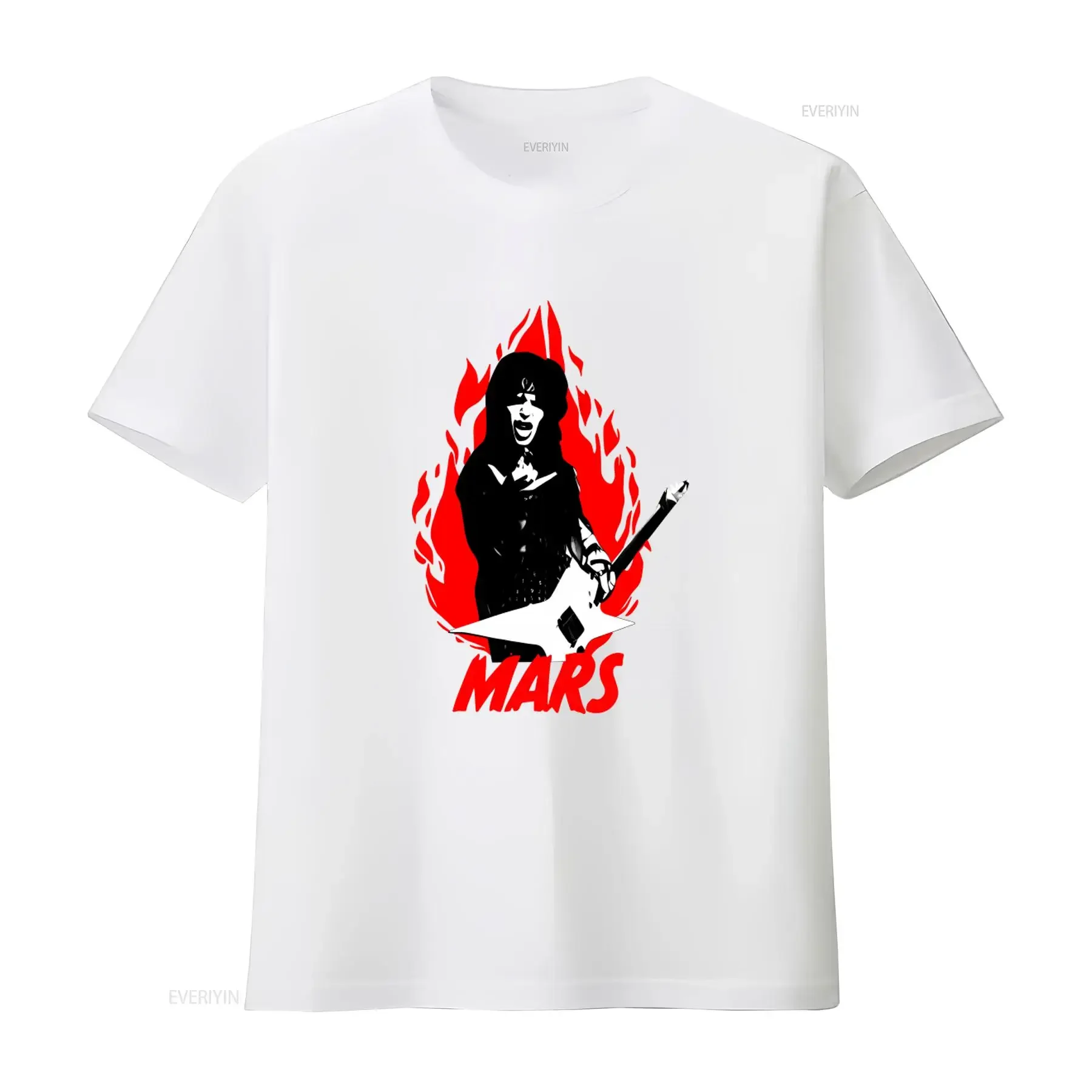 Фото Футболка Mick Mars в стиле Glam Rock Heavy Metal с дизайном огня и гитары, винтажная, слегко выстиранная, унисекс, эластичная, уличная мода, стильная №3