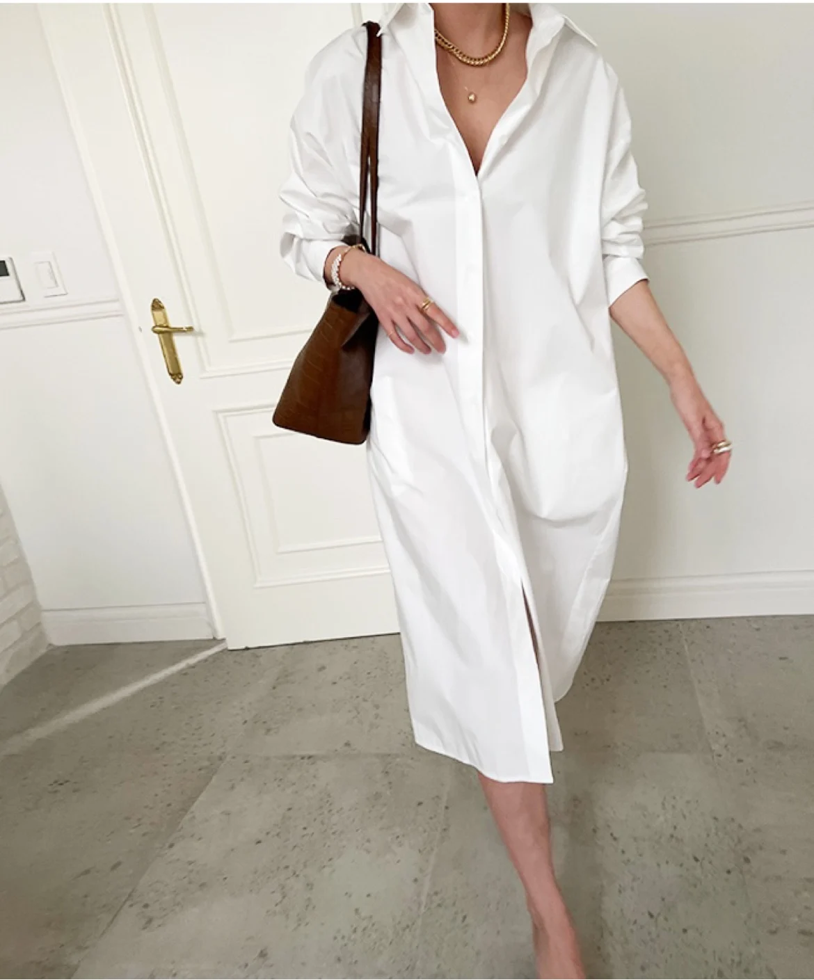 

SuperAen 2022 Retro Slim Solid Turn-down Collar Full Casual Office Lady Shirts Women’s Tops