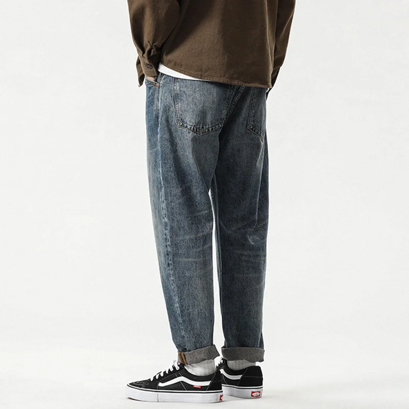 Streetwear Men 2022 New Pattern Vintage Recreational Blue Jeans Men Loose Straight Cylinder Wide Leg Jeans Autumn Female Trend