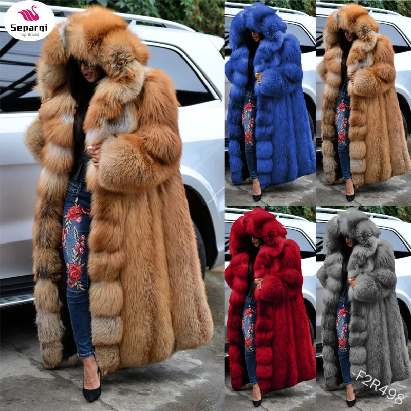 

SEPAQI 2022 Newest Faux Fur Coat Women Thicken Autumn Winter Warm Hooded Coat Super Long Coats Ladies Coats And Jackets