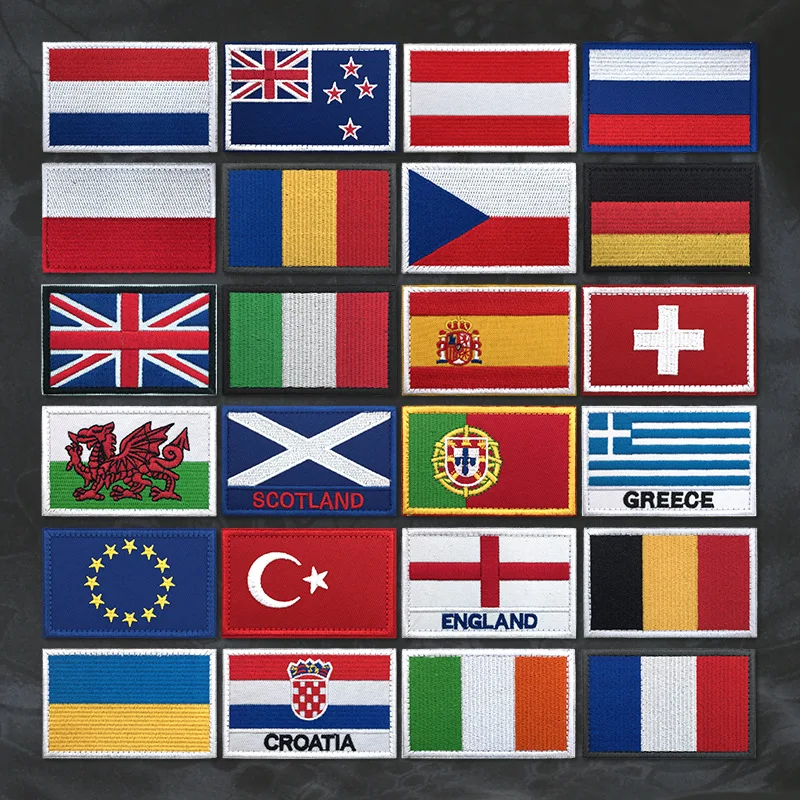 

Embroidery Velcro Label Countries Around The World Cloth Sticker with Hook and Loop Patch Outdoor Bag with Supplies Banner patch