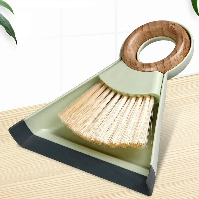 

Household Cleaning Accessories Mini Desktop Brooms and Dustpan Set Wooden Handle Hanging Household Brush Combination Plastic