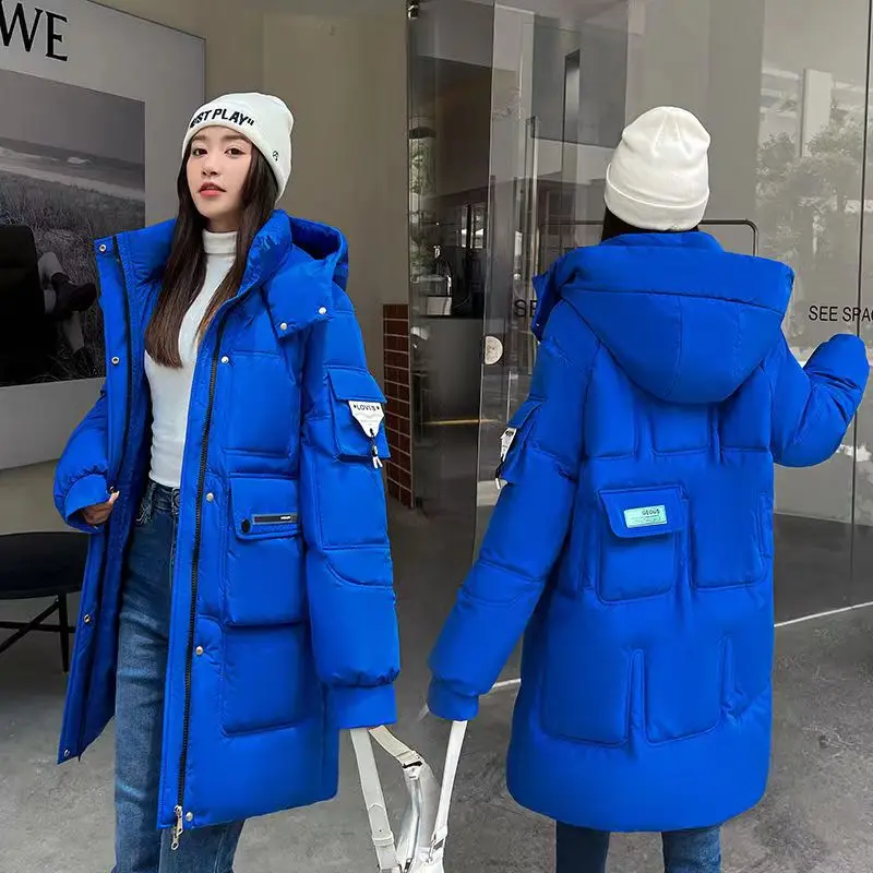 

Fdfklak New Winter Womens Jacket Long Warm Down Jacket Stand-up Collar With a Hood Cold Warm Coat Parkas Wadded Overcoat M-3XL