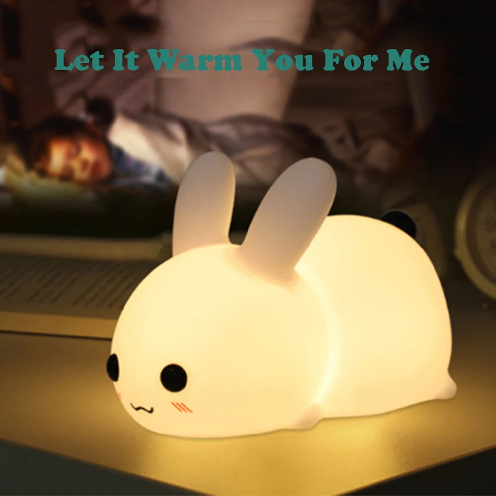 

LED Silicone Rabbit Night Light Induction Patting Lamps with Remote Bedside Colorful Atmosphere Lamp for Children kids Gift