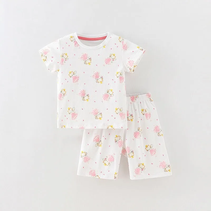 

2-8T Toddler Kid Baby Girls Clothes set Short Sleeve T Shirt Shorts set Sleepwear Cute Sweet Cotton Homewear pajamas set Outfits