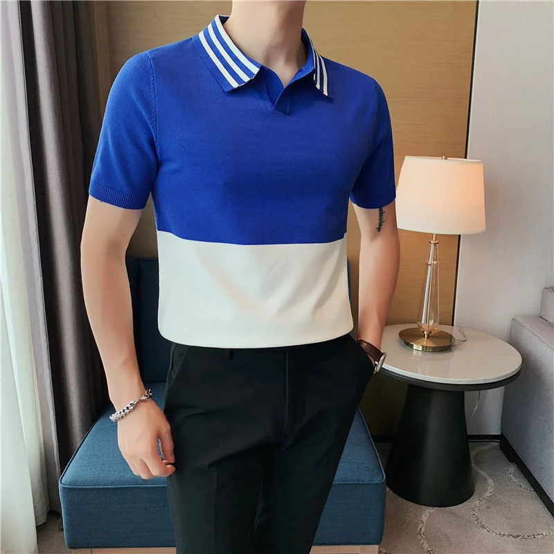 

2023 Brand Clothing Men Summer Leisure Short Sleeve Polo Shirts/Male Slim Fit Match Colors Knitting Polo Shirts Plus Size S-3XL