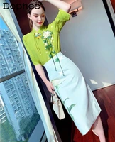 summer skirts sets for women 2022 elegant floral green top midi length hip skirt female clothing two piece suit
