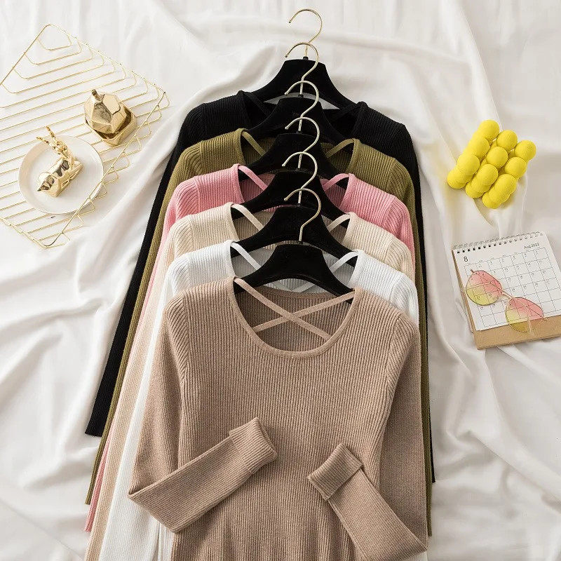 Осень-зима 2024 Новые вязаные топы женские свитера облегающие пуловеры с круглым