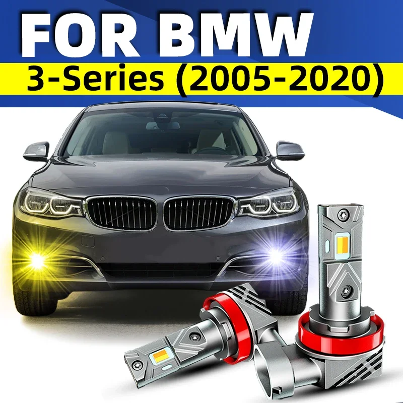 

2 автомобильных светодиодных передних противотуманных фар, двухцветные, белые, желтые, для BMW 3 серии E91 E92 E93 F30 F31 F34 F80 2011-2020