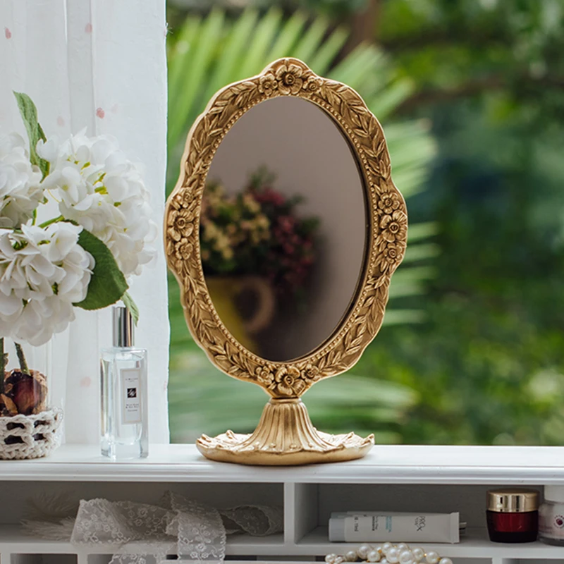 

Luxury Vintage Bathroom Decorative Mirror Make Up Standing Table Retro Mirror Macrame Decoration Ev Dekorasyon House Decor