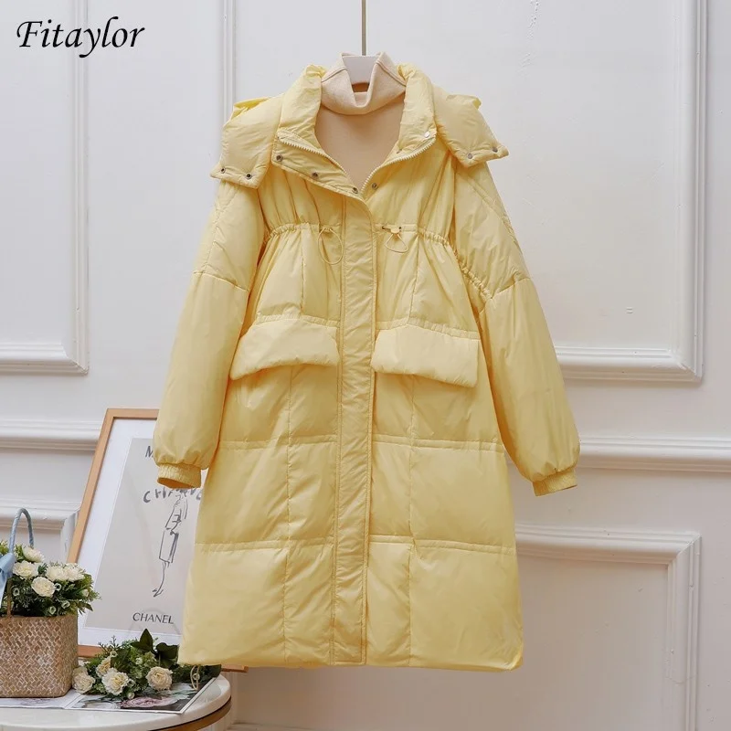 New Winter Women Stand Collar Thickness Warm Long Down Parkas 90% White Duck Down Coat Hood Detachable Outwear