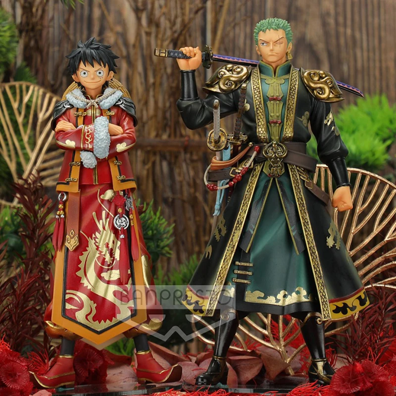 

Фигурки героев аниме Luffy Roronoa Zoro, цельнокроеные фигурки в китайском новогоднем стиле, ПВХ, модель статуи, коллекционные куклы, игрушки