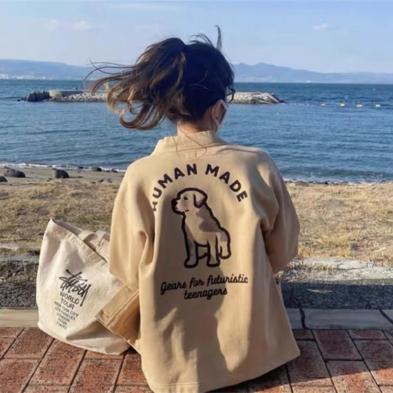 

HUMAN MADE 22SS Spring And Autumn Japanese Style Fallow V Collar Heart Shaped Button Dog Knitted Cardigan Coat Men And Women
