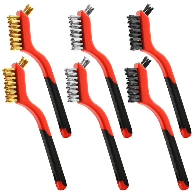

Wire Brush Set, 6 Pieces Of Brass/Stainless Steel/Nylon Wire Brushes, For Cleaning, With Curved Handles