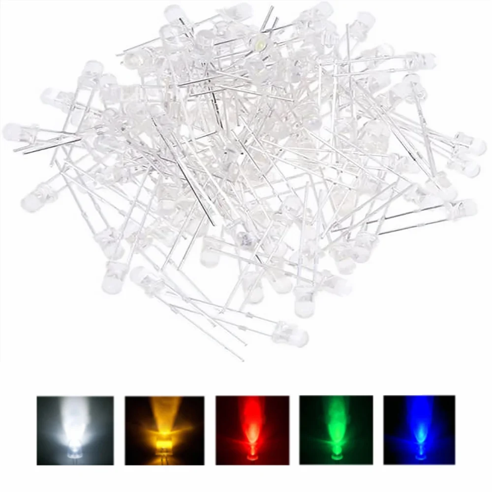 

200PCS Led Diode 5mm Super Bright Multicolor Individual Light Emitting Diodes Assortment Kit Red/Green/Blue/Yellow/White/Orange