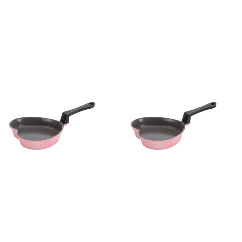 

2X Mini Love Frying Pan Baby Food Supplement Cooking Pot Ceramic Non-Stick Pink Heart-Shaped Small Wok