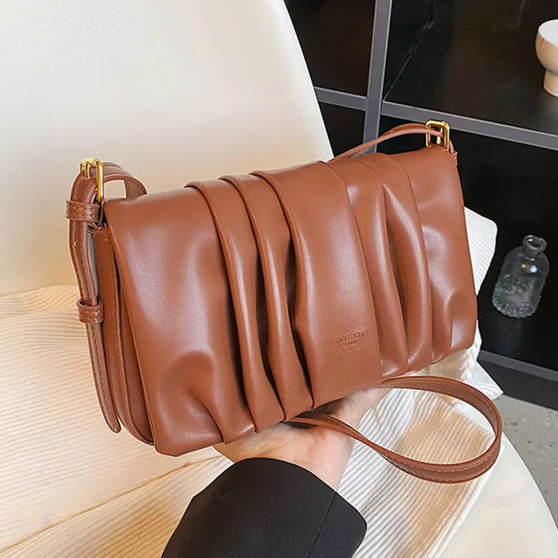 

Однотонные плиссированные квадратные сумки через плечо из искусственной кожи для женщин 2022 женская дизайнерская сумка с клапаном трендова...