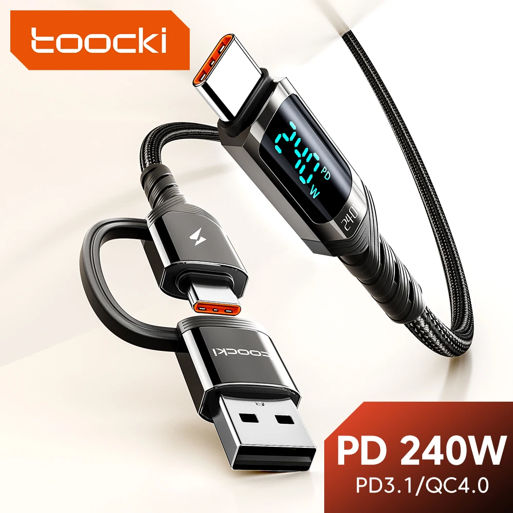 USB-кабель Toocki PD 240 Вт 2-в-1 с поддержкой быстрой зарядки и цифровым дисплеем