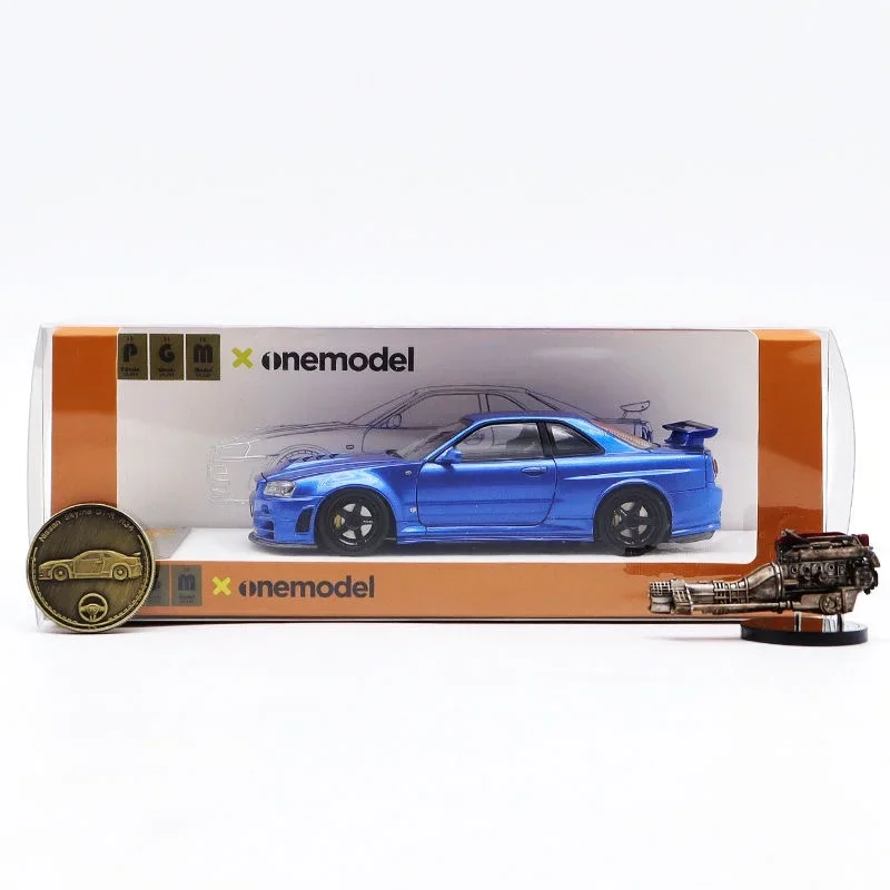 Фото Лимитированная серия PGM 1:43 GTR R34 Z-TUNE, литая под давлением модель с синим двигателем, имитационная модель из сплава, украшение для взрослых, игрушка для мальчиков, детский подарок. №4