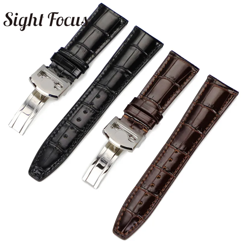 

Curved End Calf Leather 22MM Watch Strap for IWC PILOT Mark PORTOFINO Watchband Folding Clasp Black Coffee Blue Bracelet for Man