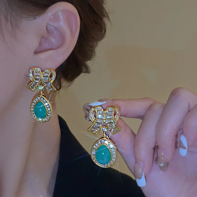 

Long Bow Fashion Temperament Water Drop Diamond Earrings For Women Korean Fashion Earring Daily Birthday Party Jewelry Gifts