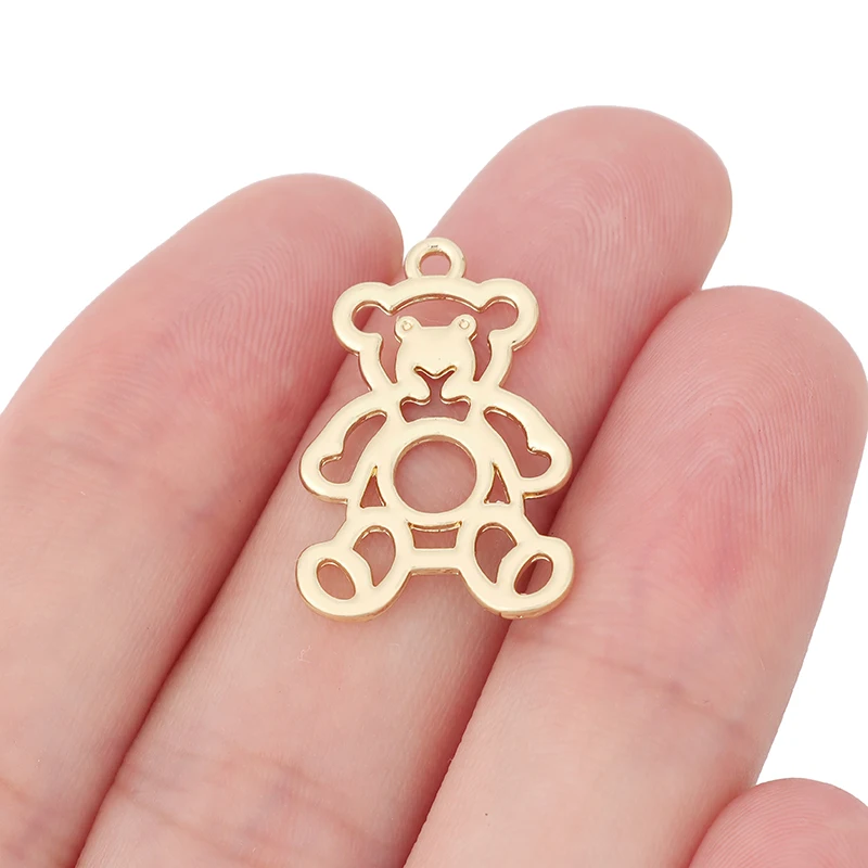 

15 x Gold Color Open Teddy Bear Charms Pendants Double Sided for DIY Necklace Earring Jewelry Making Accessories 24x17mm