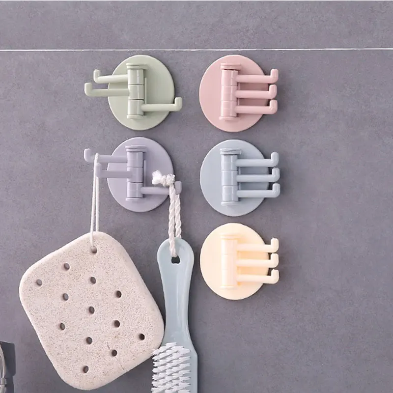 

1PC Wall Hooks Seamless Adhesive Hook Rotatable Strong Bearing Stick Hook Kitchen Wall Hanger Bathroom Kitchen Hooks