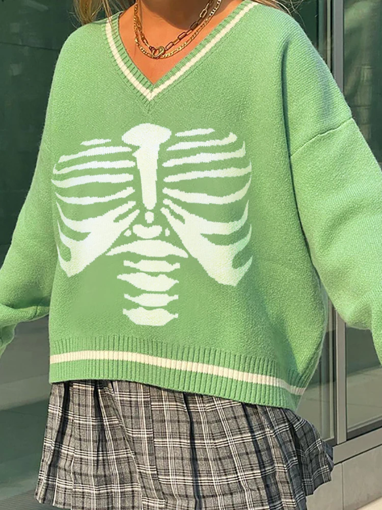 

Kalevest Y2K Pullover Streetwear Sweater Green Acubi Fashion Women Sweater Suitable Long Sleeve Knit Sweater Cute Y2k Clothes