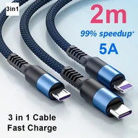 yocpono usb cable 3 in 1 2m fast charge 5a multi function phone charging cord universal usb to for lightning type c micro usb