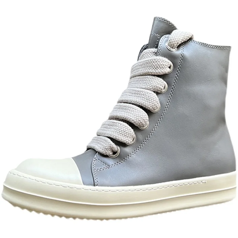 

Ботинки Mega на шнуровке для мужчин и женщин, высокие повседневные кроссовки, плоская подошва, на шнуровке, серые