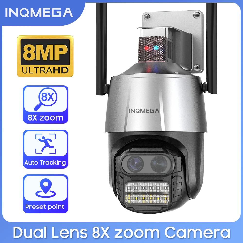 

INQMEGA 4K 8MP HD WIFI наружная ip-камера для обнаружения человека 8x зум двойная линза Водонепроницаемая камера автоматическое отслеживание ICSEE