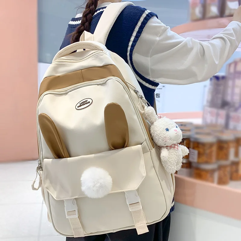 

Girl Travel Cute Cartoon Book Backpack Female White Laptop Nylon Bag Trendy Lady Kawaii College Backpack Fashion Women SchoolBag