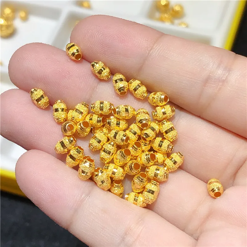 

1pcs Pure 24K 999 Yellow Gold Pendant 3D Hrad Gold Olive Beads 5.7*3.4mm Carved Bead For Make Bracelet DIY Loose Bead/0.2g