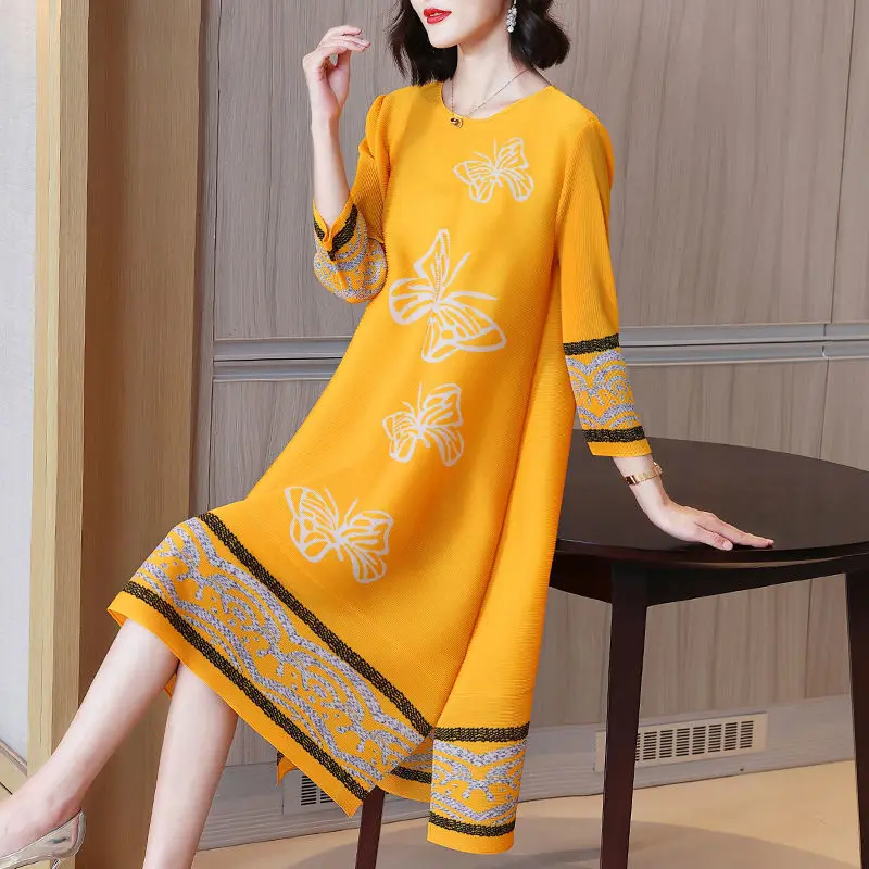 

Fashion printed dress female 2022 summer new high -end folds folds loose printed women's skirt short sleeve dress female