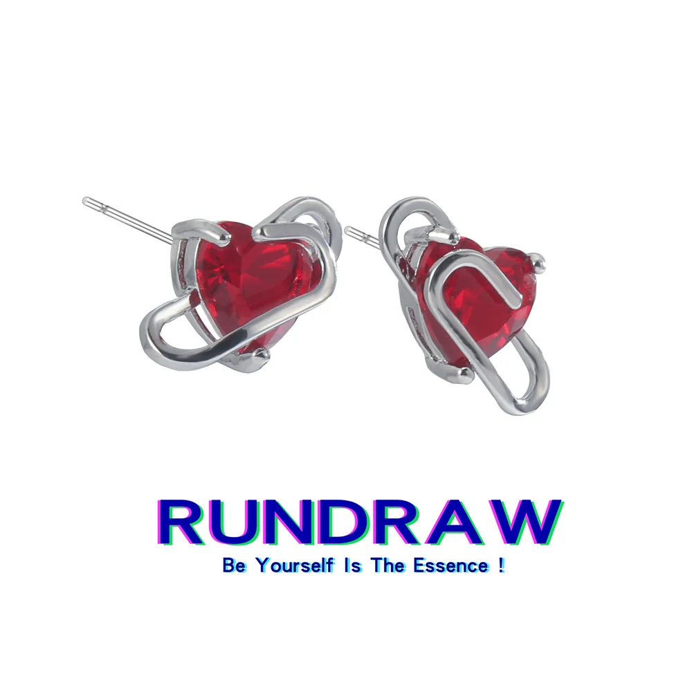 

Rundraw Fashion Silver Color Women Red Pin Heart Stud Earrings Simply Alloy Jewelry For Gothic Party Jewelry Gifts Earrings