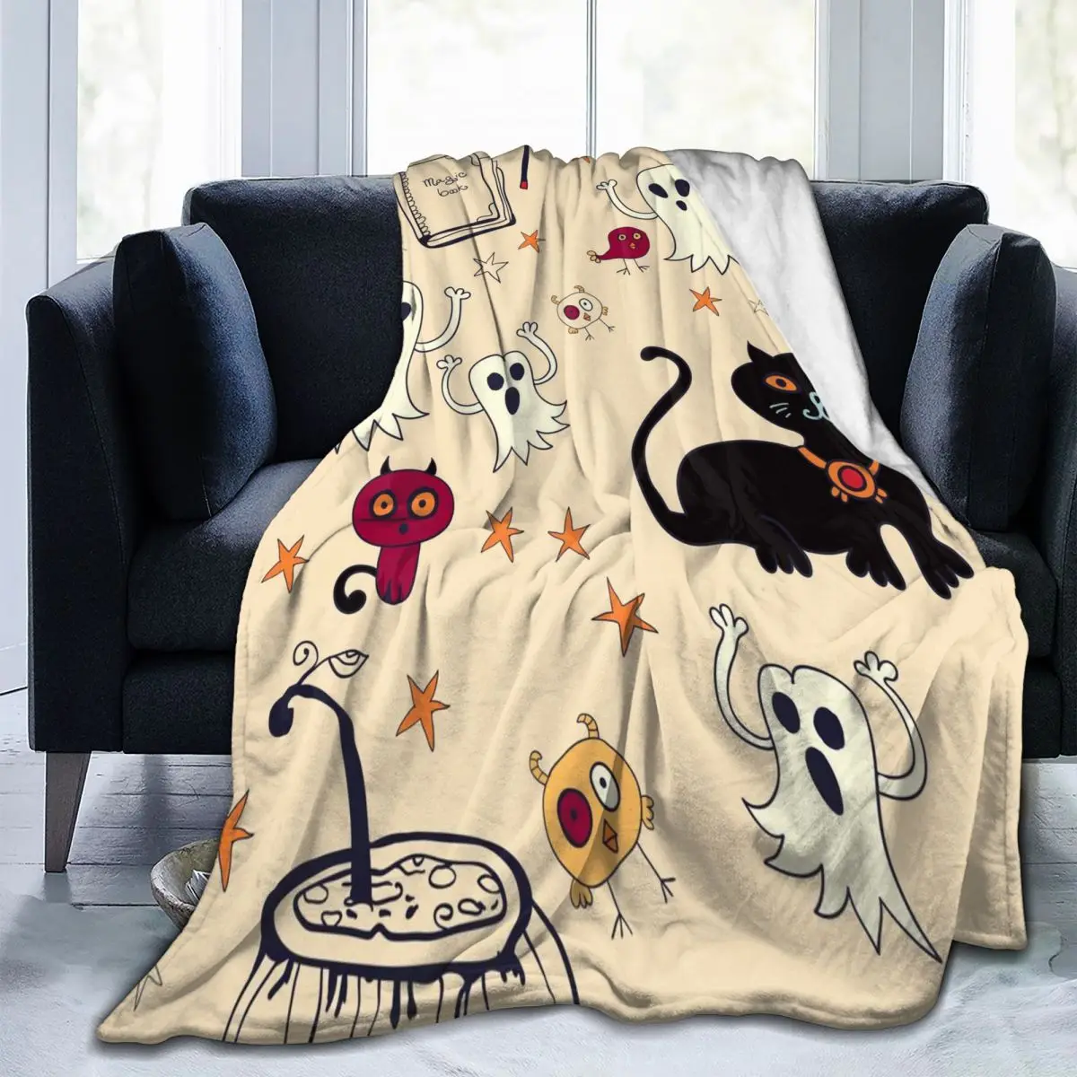 

Мягкое одеяло для Хэллоуина с изображением кошек привидений зимнее диванное фланелевое одеяло