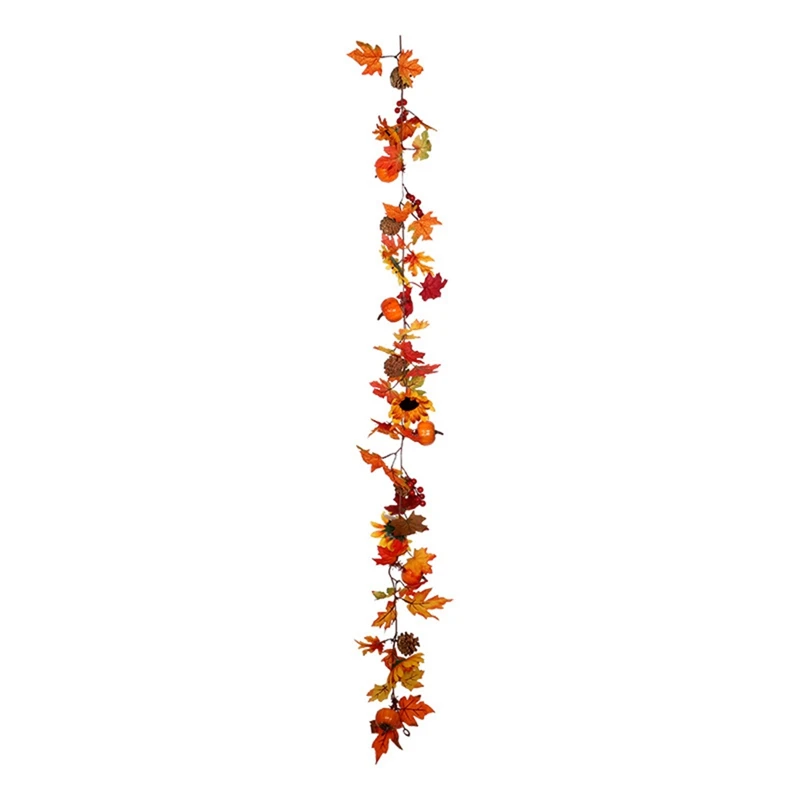 

Fall Maple Leaf Garland, Artificial Berries Sunflower Pine Cones Pumpkin For Wedding Party Dinner Fireplace Door Decor