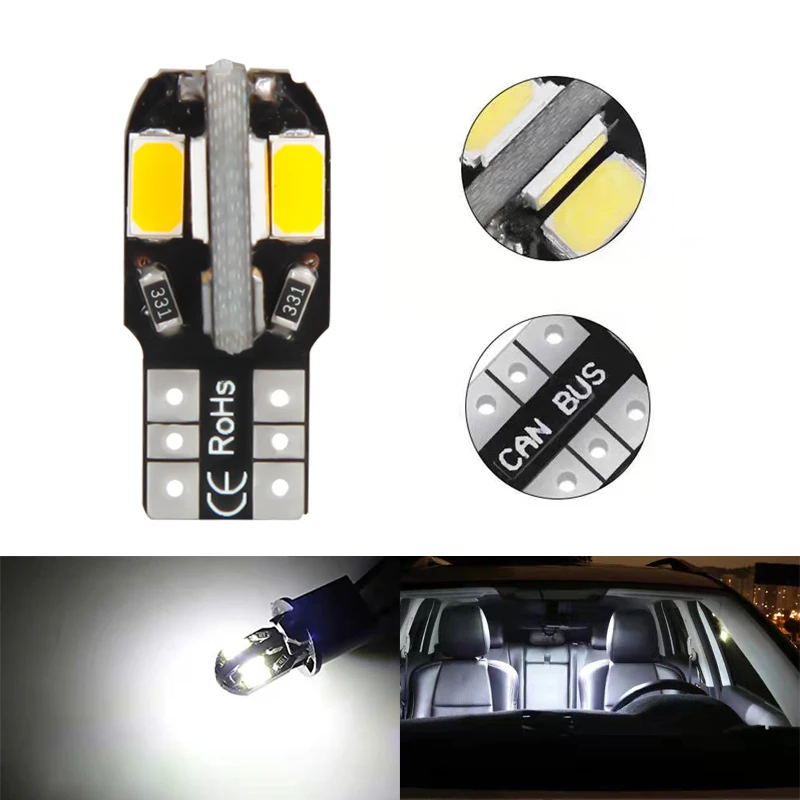 

2PCS 4300K T10 W5W LED Bulbs 194 168 LED Canbus 5730 8SMD Auto signal light Car Interior Map Dome Lights Parking Light 12V 6000K