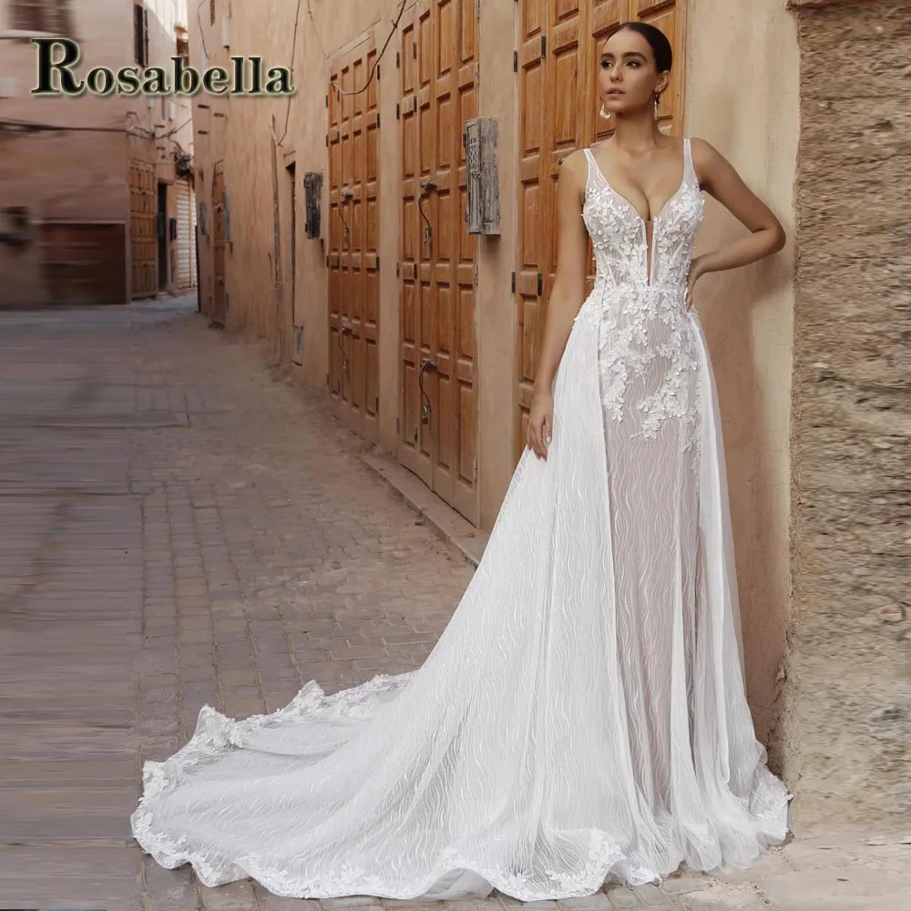 

ROSABELLA Luxury Sexy Cutout Wedding Dresses For Women Illusion Appliques Vestidos De Novia Brautmode Personised Plus